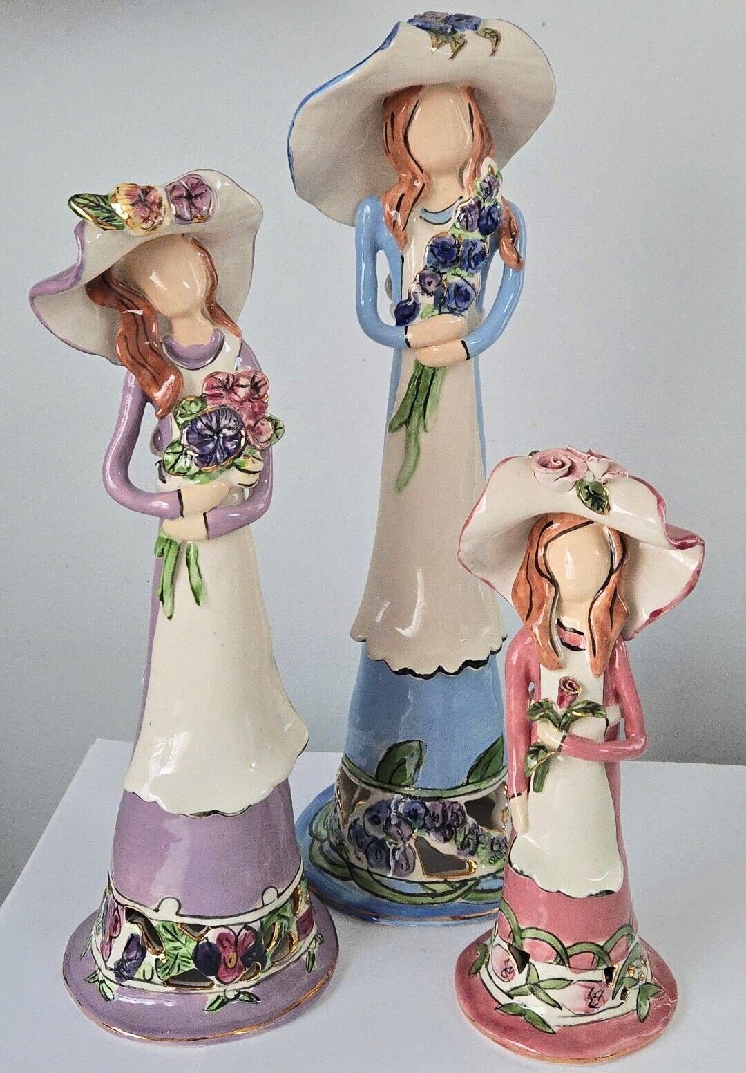 Lot of 3 Heather Goldmine Lady w/Flowers Figurines 2002 Blue Sky--Mint Condition