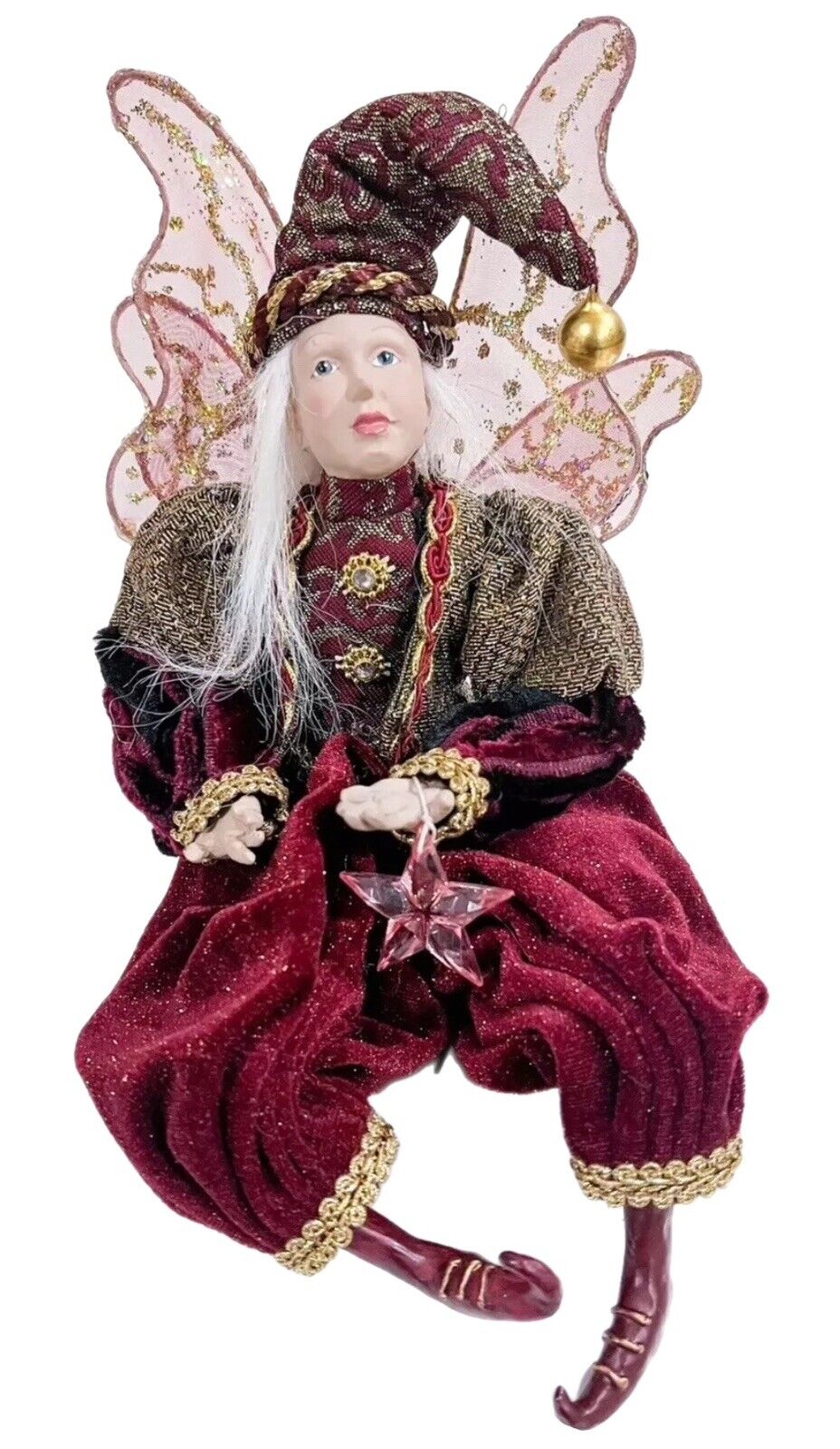 RARE Vintage Victorian Style Fairy Holiday Doll Red Velvet Shelf Sitter Figurine
