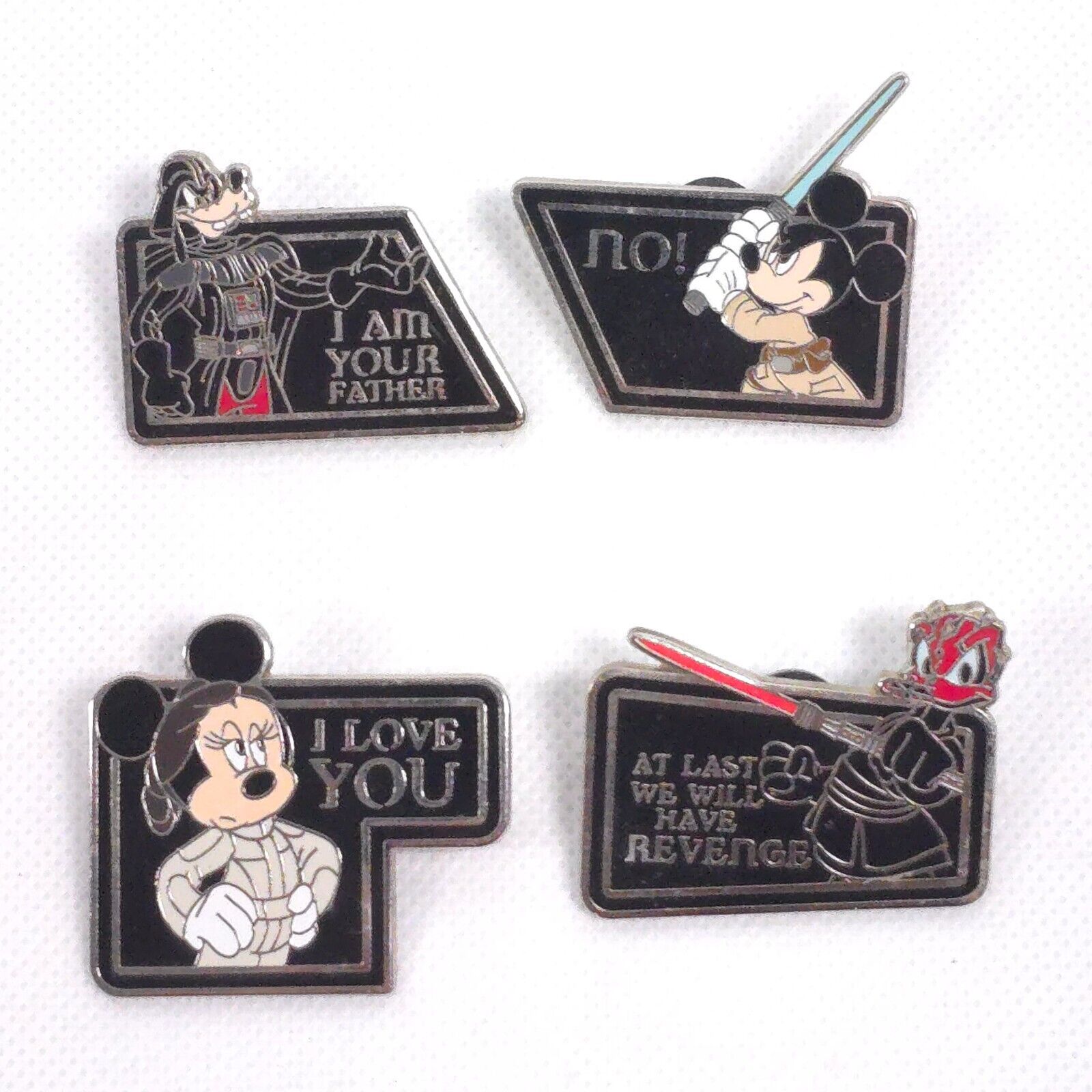 Lot of 4 Disney Pin Trading STAR WARS MYSTERY COLLECTION Quotes Luke Darth Leia