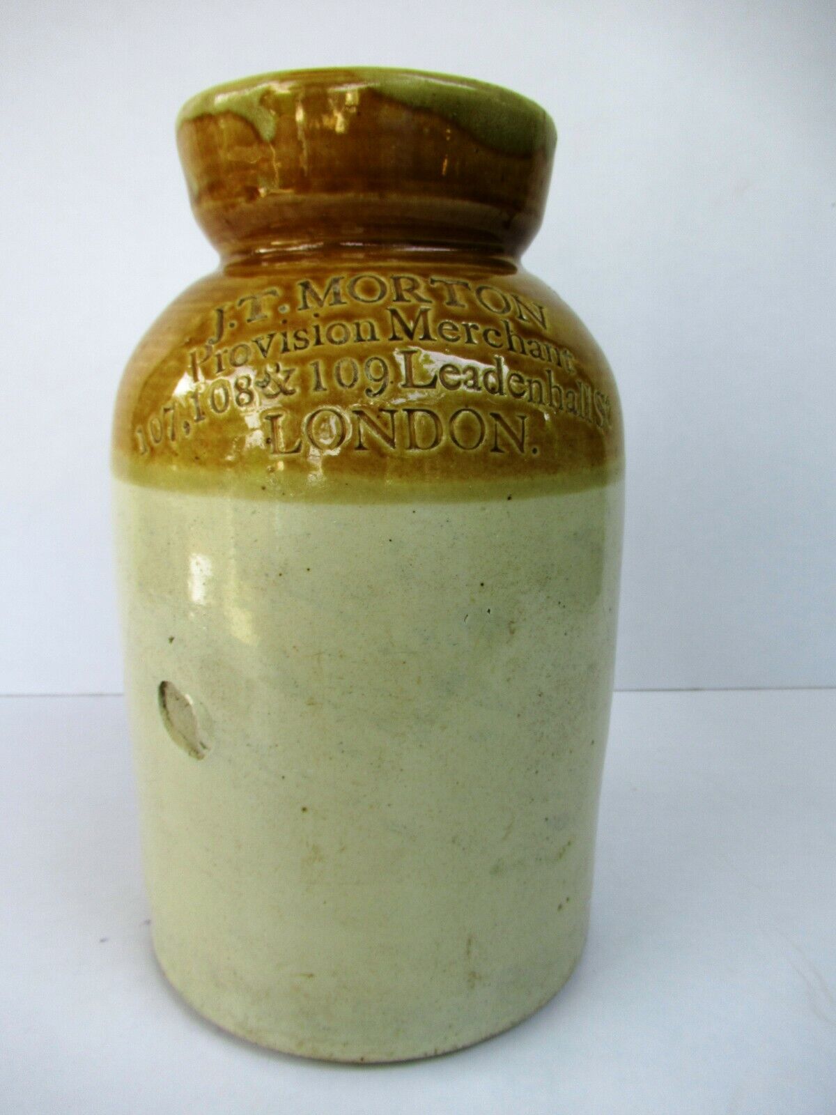 Vintage Stoneware Salt Jar Impressed J.T.Morton Merchants London Powell Bristo\