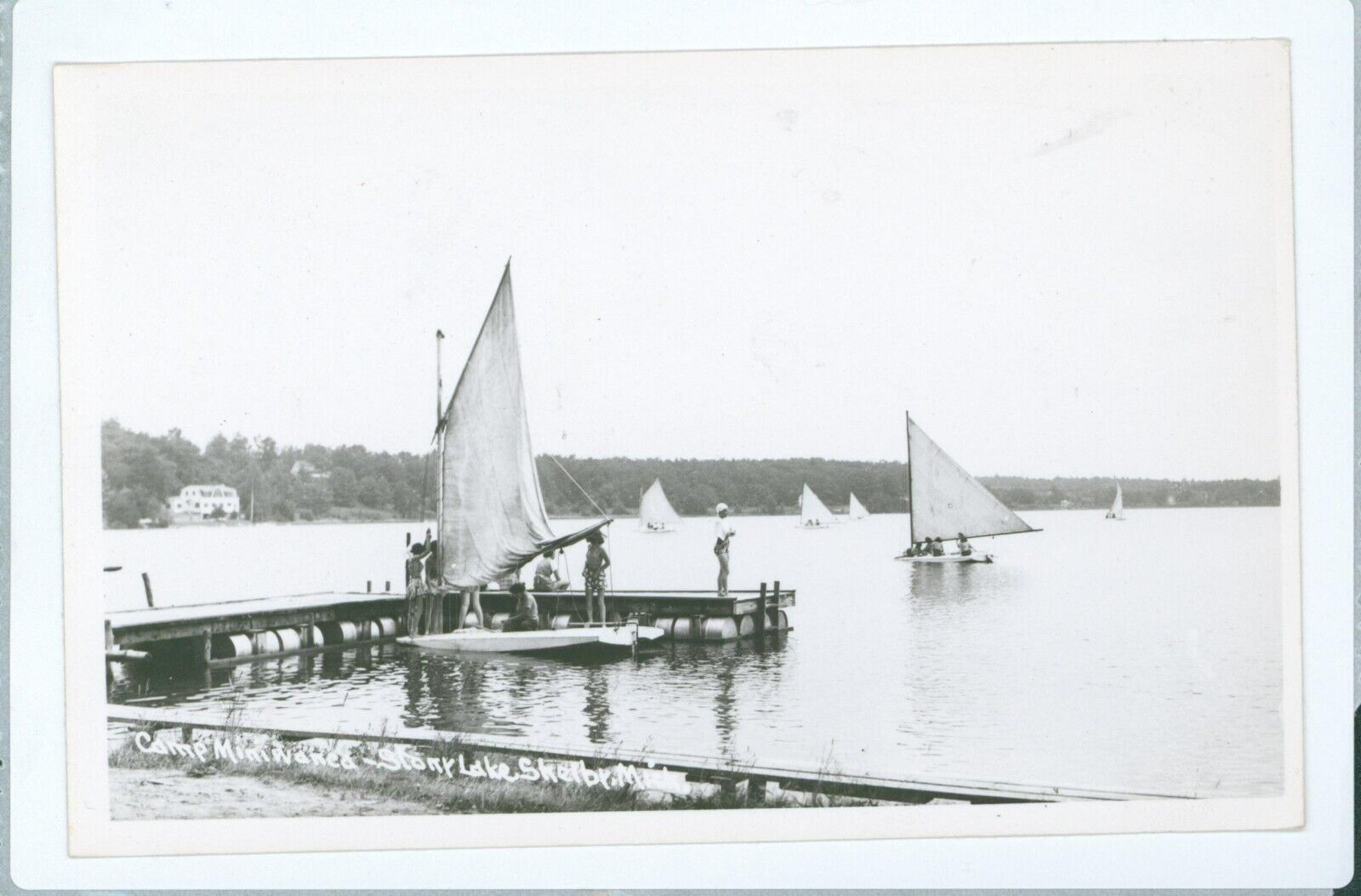 RPPC Shelby MI Camp Miniwanca Sailboat Stony Lake AYF c1950s photo postcard DQ2