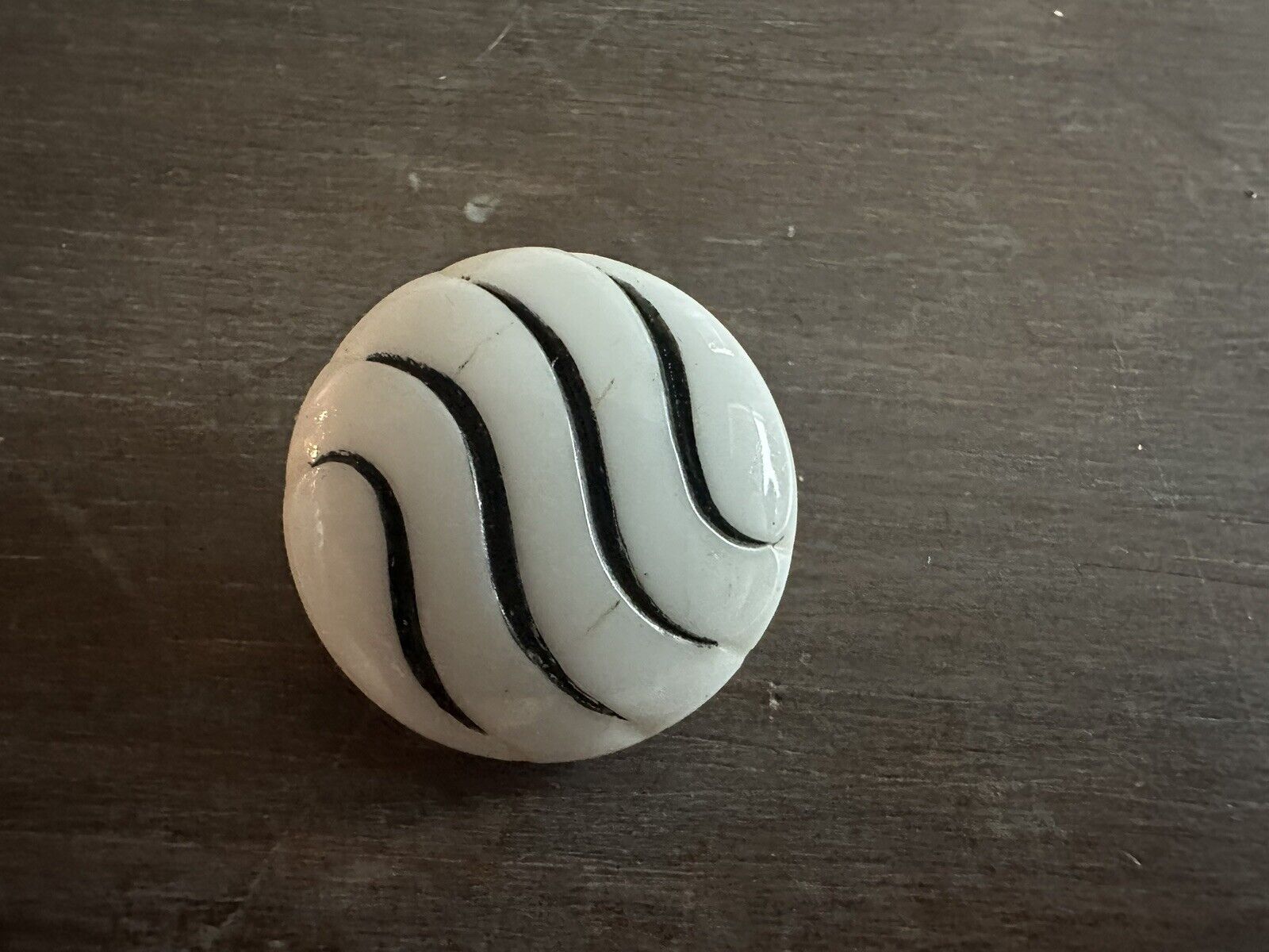 Vintage Glass Button White And Black