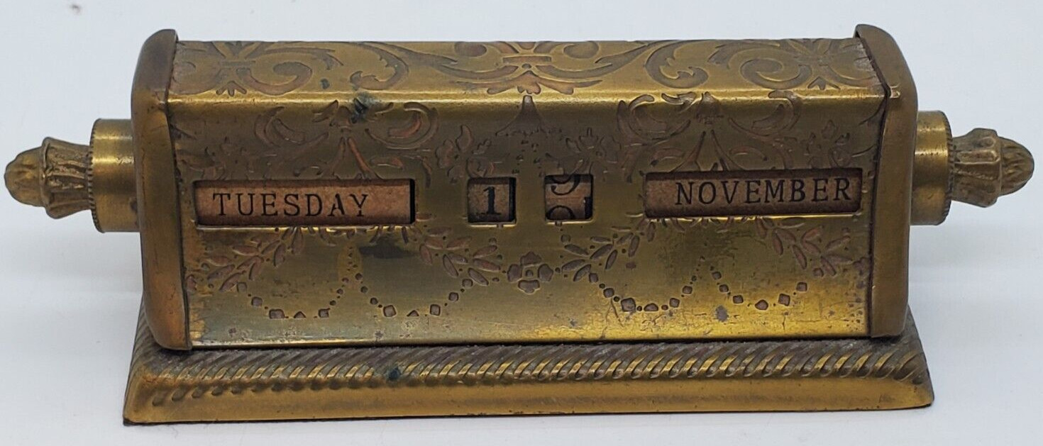 Brass Perpetual Desk Calendar By Anna Griffin Vintage Victorian-Inspired Etched