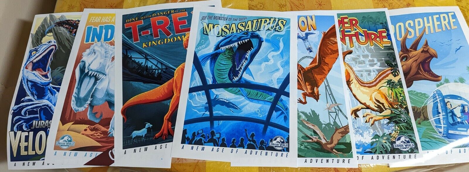 Velocicoaster Jurassic Park 7 Poster Print Set River Adventure T-Rex Mosasaurus