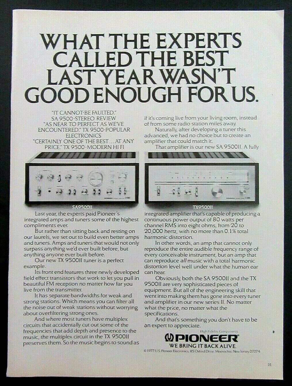 1977 PIONEER TX 9500II Tuner & TX9500II Amplifier Stereo Equipment Magazine Ad