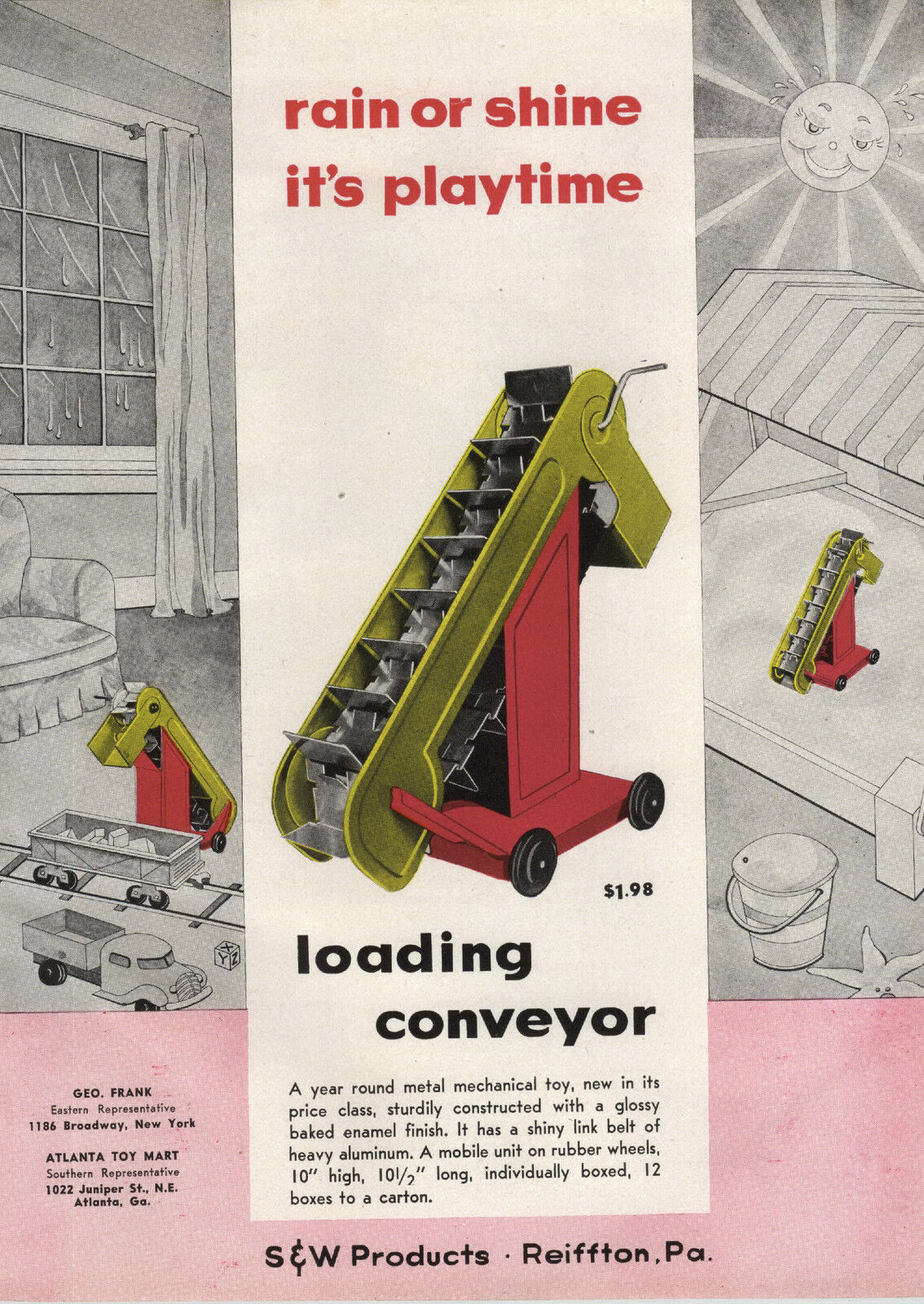 1948 PAPER AD 3 PG Toy Woodettes Tornado Race Car Racer S&W Loading Conveyor
