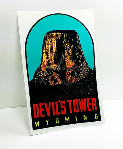 Devil\'s Tower Wyoming Vintage Style Decal / Vinyl  Sticker, Luggage Label
