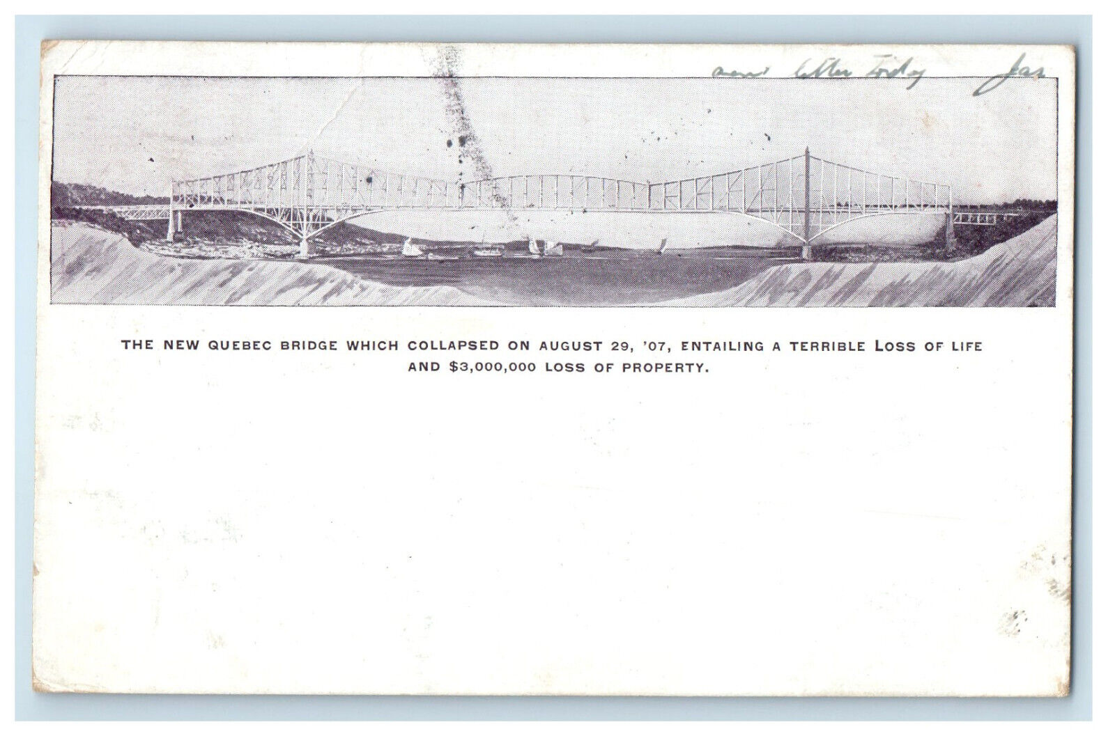 1907 New Quebec Bridge Quebec City Canada Antique Posted Postcard