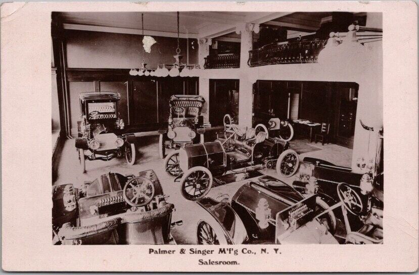 Vintage 1909 Real Photo RPPC Postcard PALMER-SINGER AUTOMOBILES Salesroom View