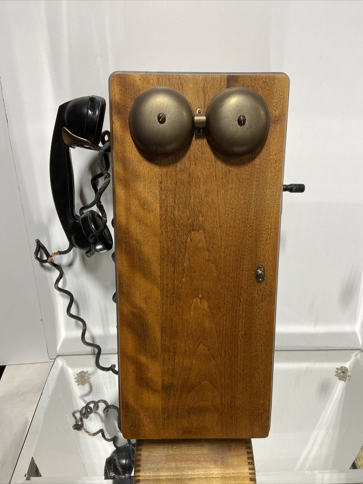 VTG. Antique c1900 Oak Crank Wall Telephone