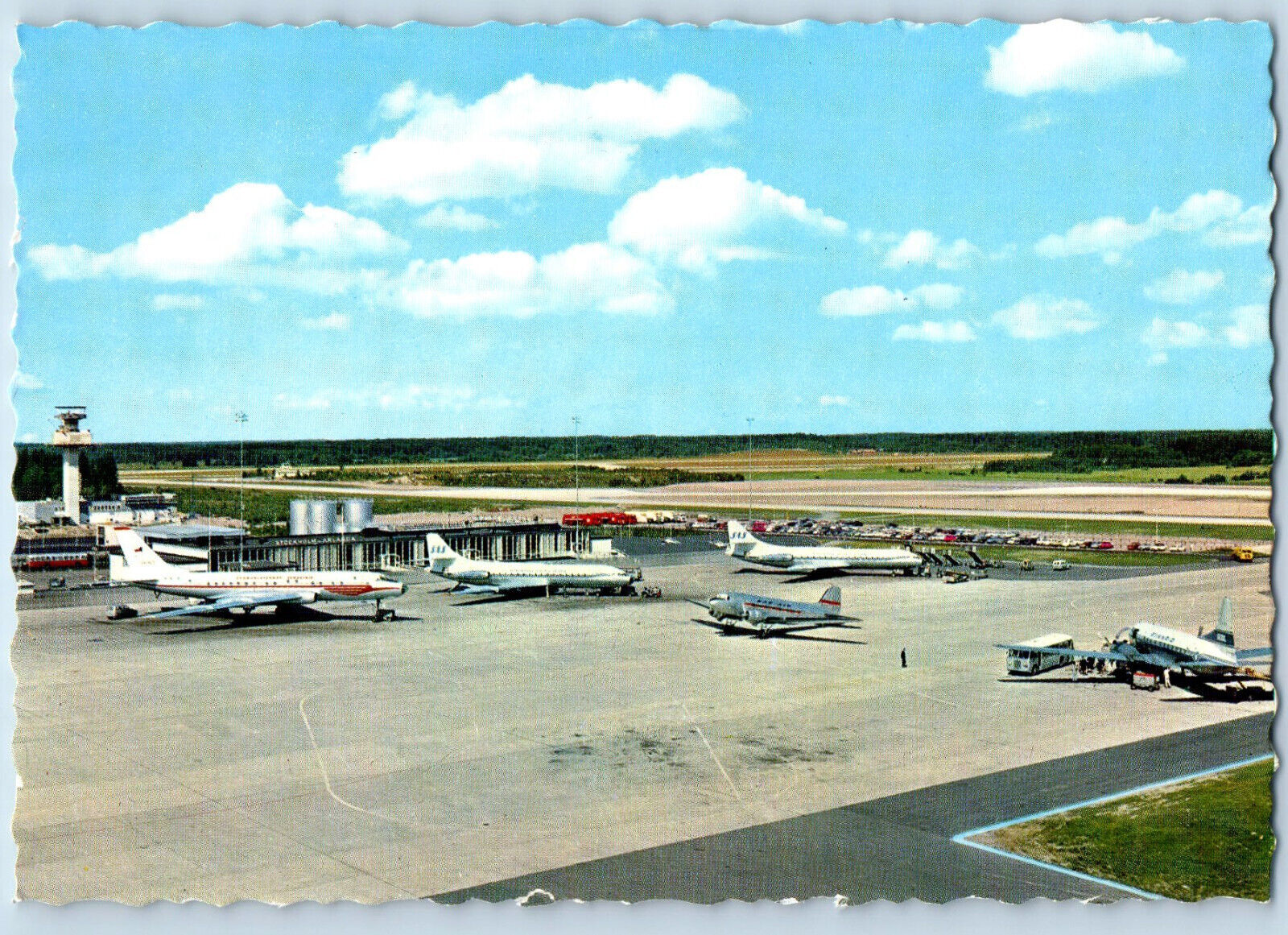 Stockholm Sweden Postcard Arlanda Airport Airplane View c1960's Unposted