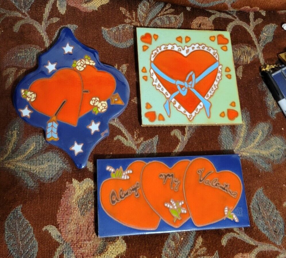 Vtg Heavy Valentine's Day Heart Love Art Tiles