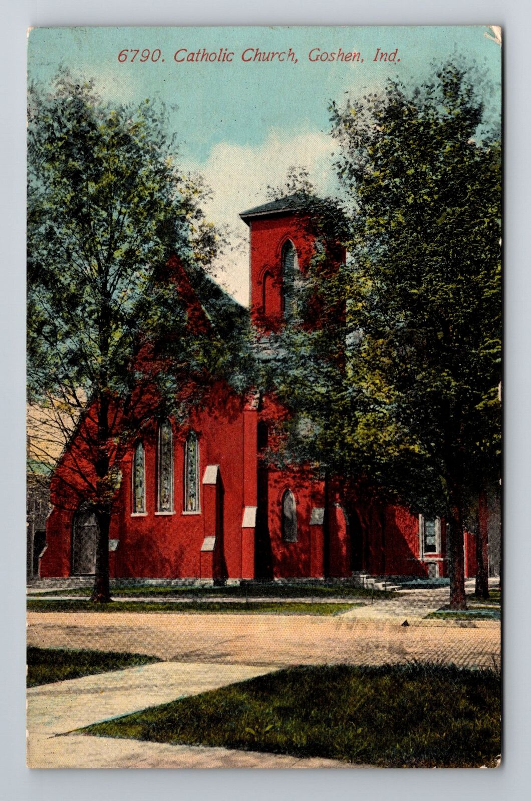 Goshen IN-Indiana, Catholic Church, Antique, Vintage c1913 Postcard