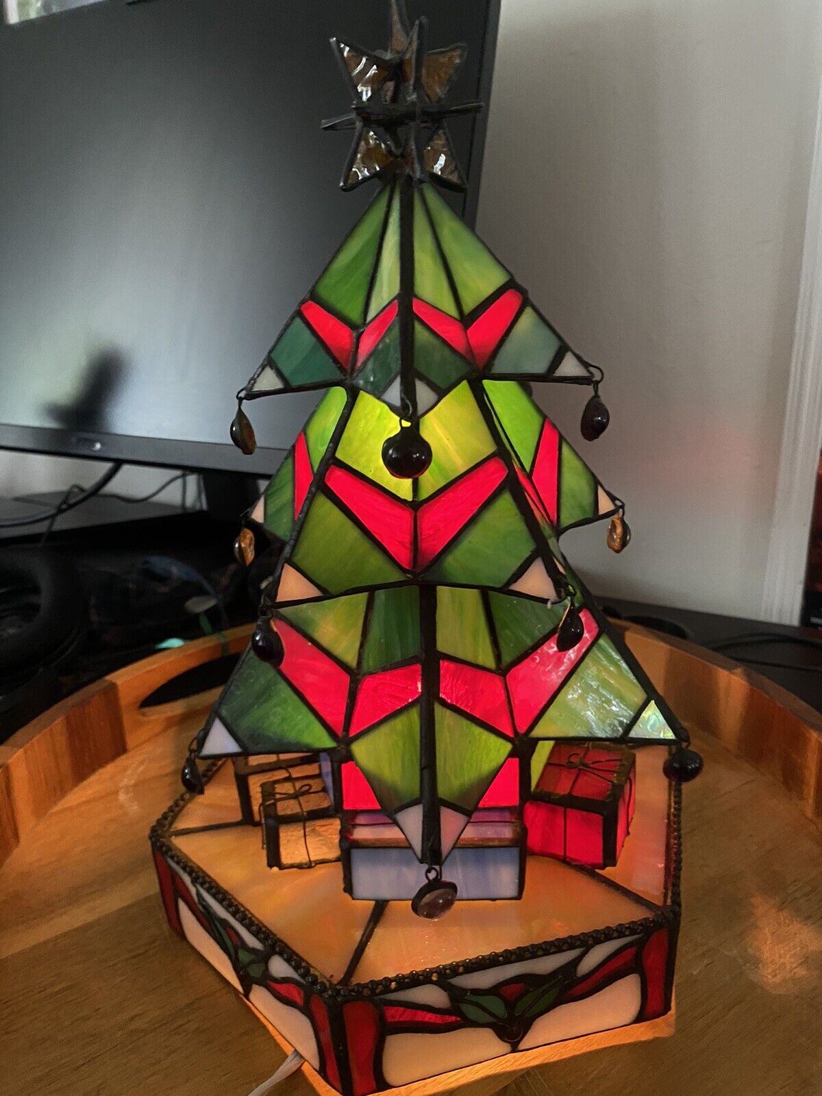 Tiffany Lighting STAINED GLASS 9” Christmas Tree Lamp: Handcrafted Artist Des