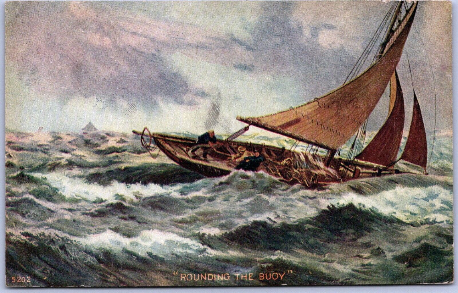 Postcard 1907 Ship Schooner Boat Storm Crashing Waves Ocean View Artist Concept 