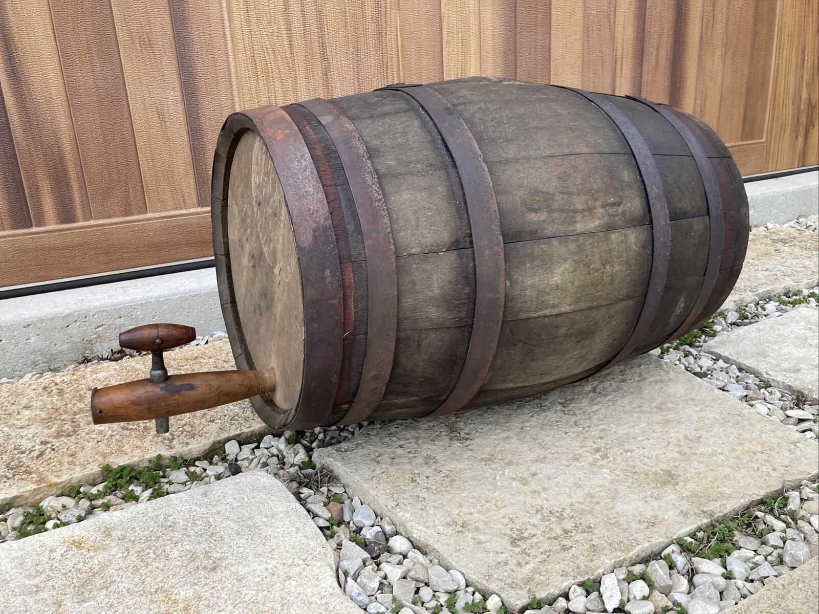 Antique 21 3/4” Wooden Beer Whiskey Keg Vintage Wood Oak Barrel Ring Tapper Bar