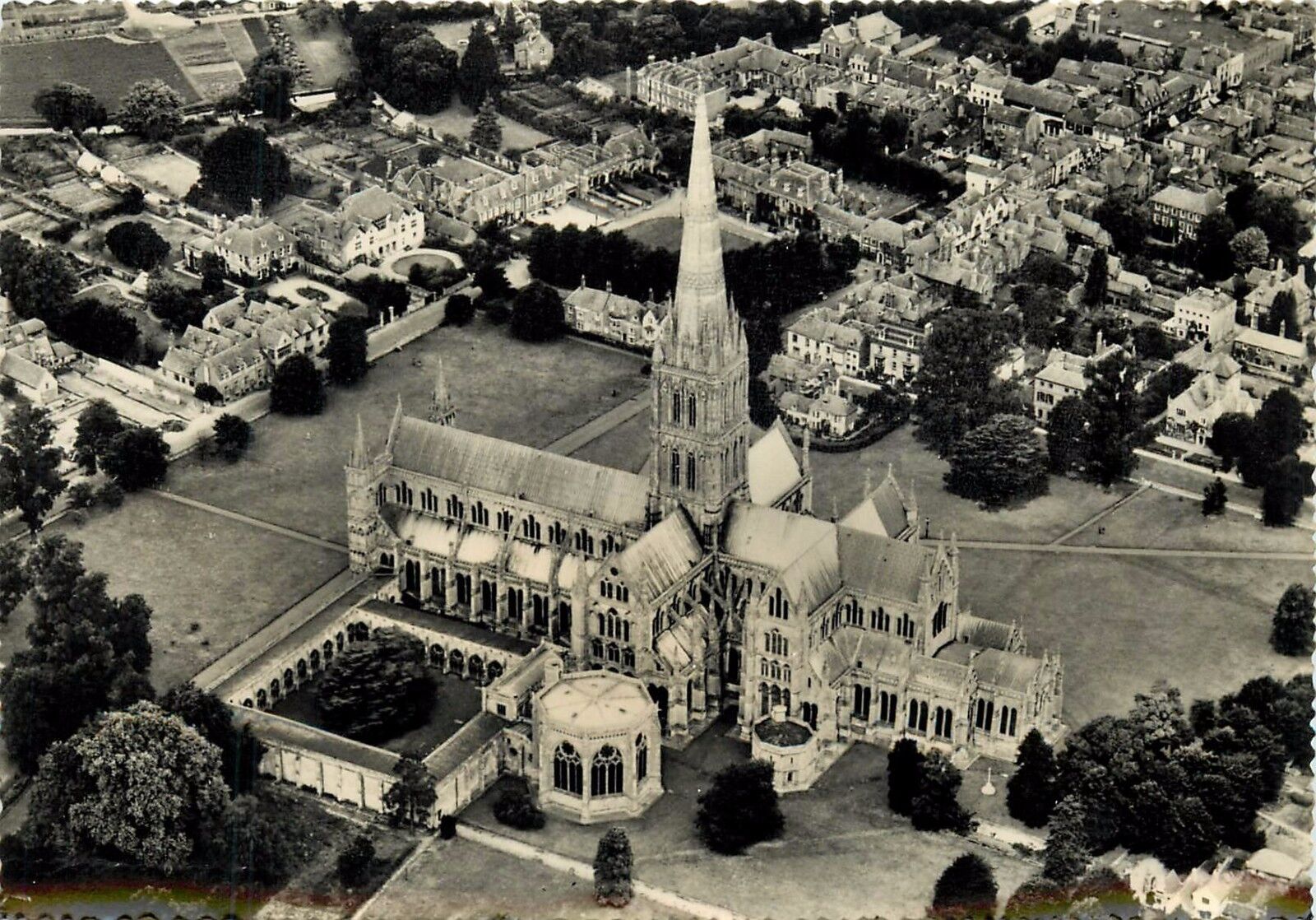 The Nave Salisbury Cathedral England aerial view RPPC Postcard