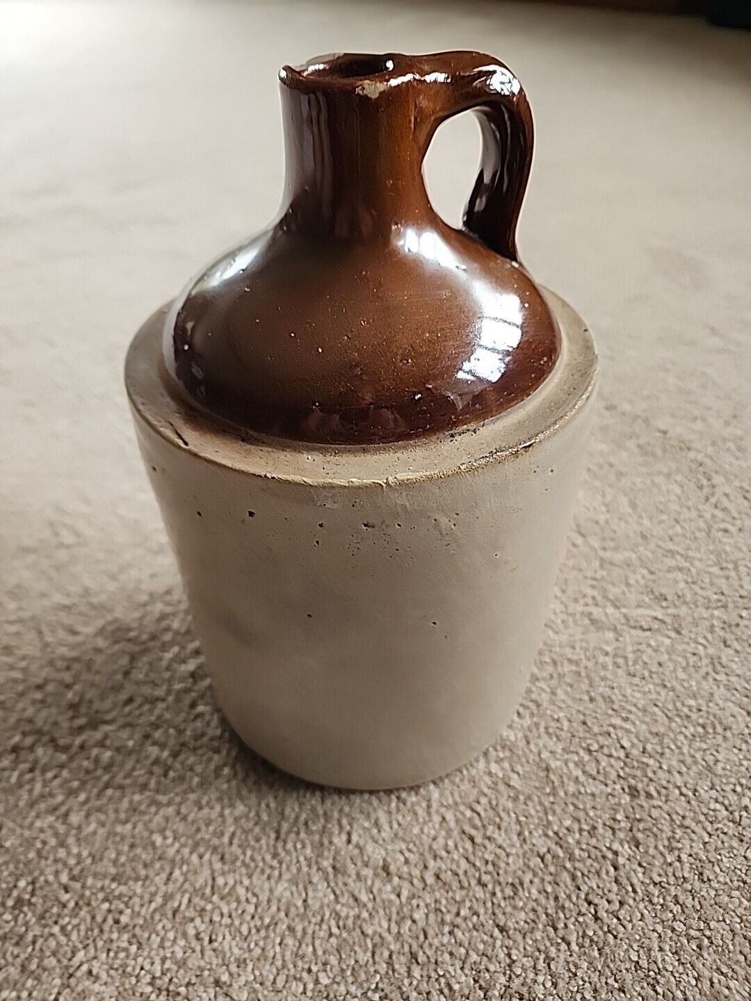 Antique Stoneware Brown and White Jug with Handle 11\