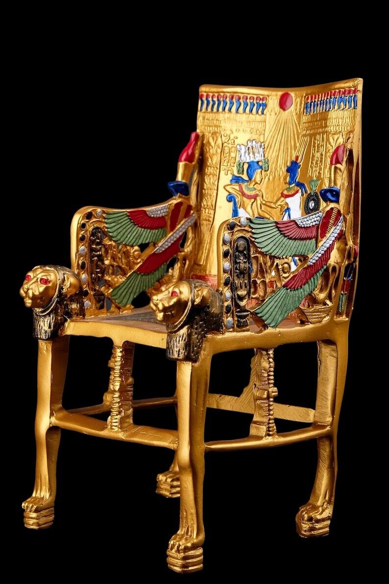 UNIQUE ANTIQUE ANCIENT EGYPTIAN King Tutankhamun Chair Throne Goddess Sekhmet