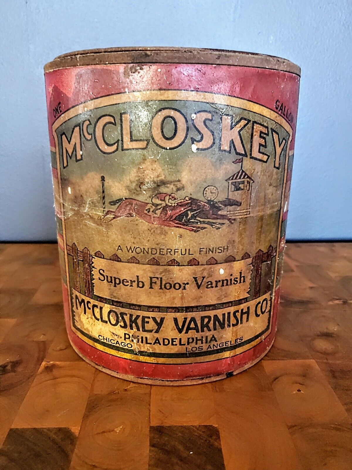 Rare Antique 1920\'s McCloskey Varnish Gallon Tin Can Philadelphia PA Paper Label