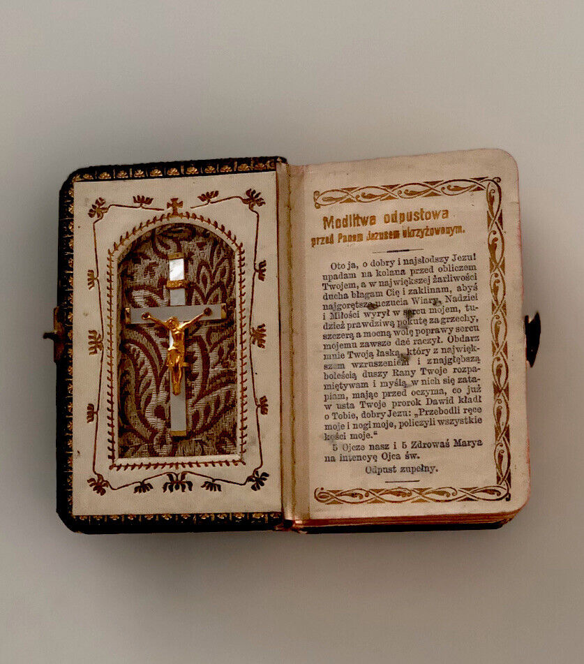 Small 4” Vintage 1896 Modlitwa Odpustowa Prayer Book with Gold Page Trim