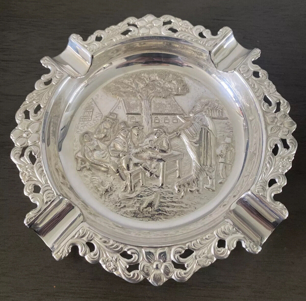Gorgeous Vintage Dutch Silver Plated Cigar Ash Tray, Maker Marks, Near Flawless