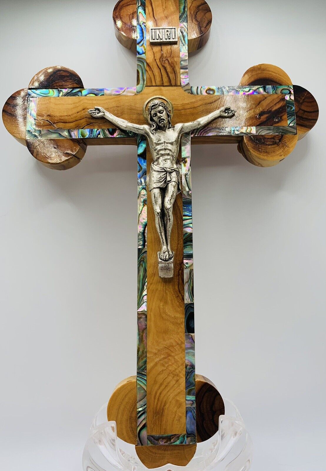 Beautiful Jerusalem Olive Wood with Abalone MOP Hand-Made Crucifix 11\