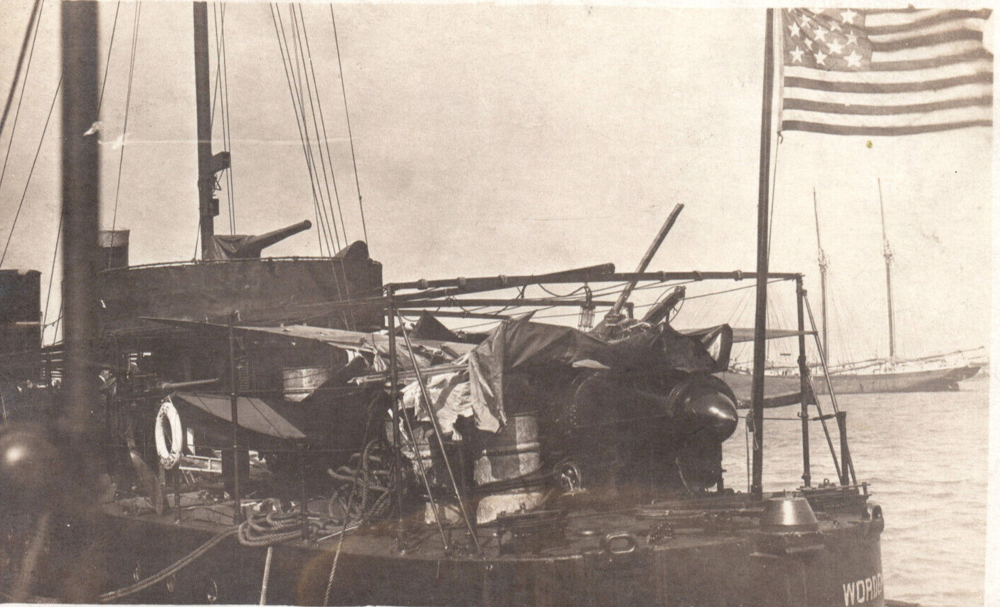 WWI USS Worden Destroyer Torpedo DD-16 Boat Flag 13 Stars RPPC Postcard 