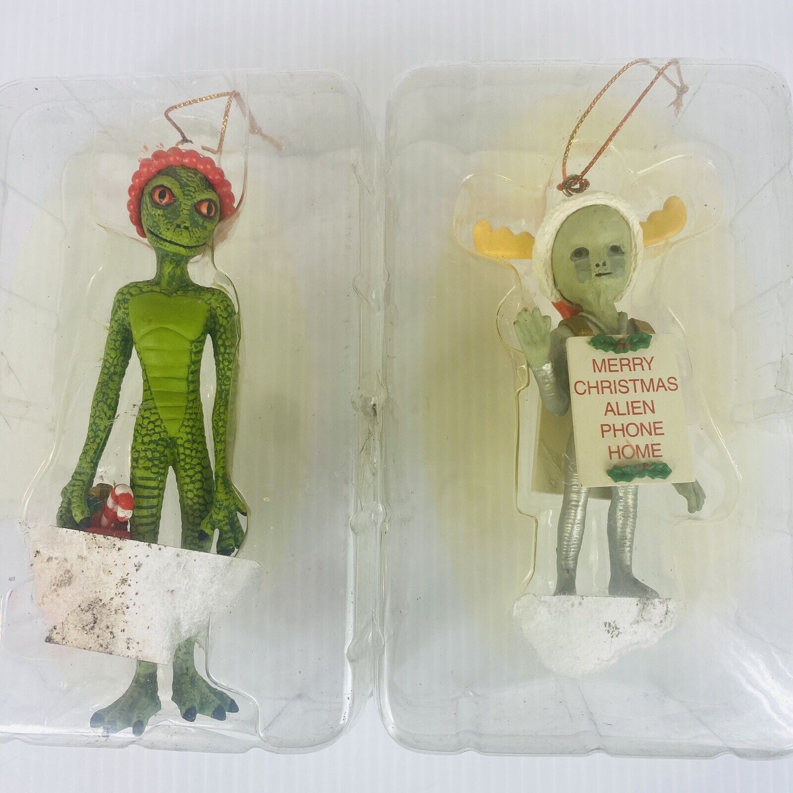 2 1998 SHADOWBOX ALIENS Neonate & Reptilian CHRISTMAS FIGURES Ornaments Sealed