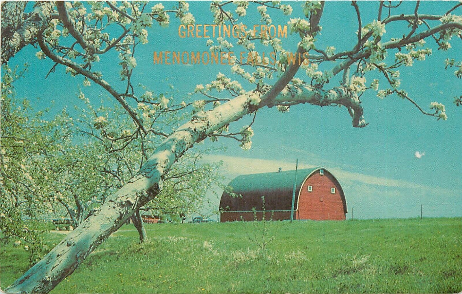 Menomonee Falls Wisconsin Greetings old Red Barn Farm WI Postcard