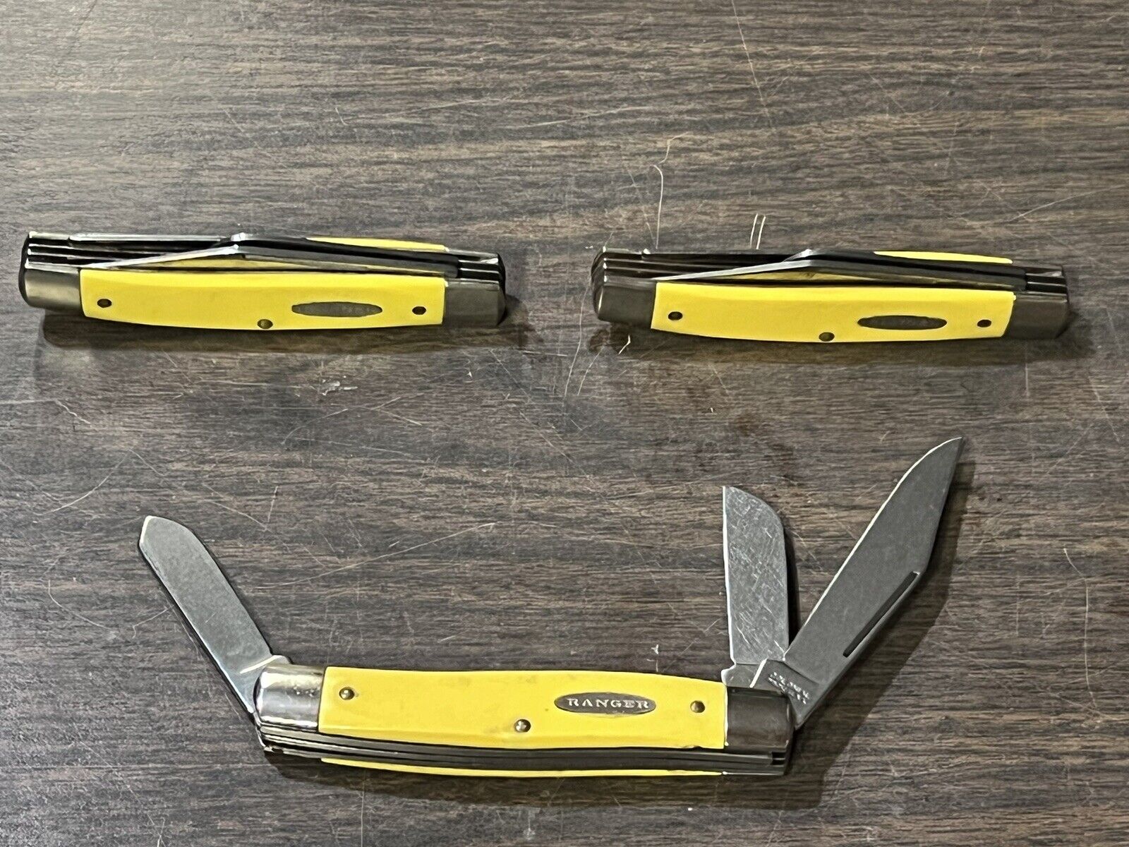 Lot Of 3 Vintage Yellow Ranger 3 Blade Stockman 4” Pocket Knife Providence USA