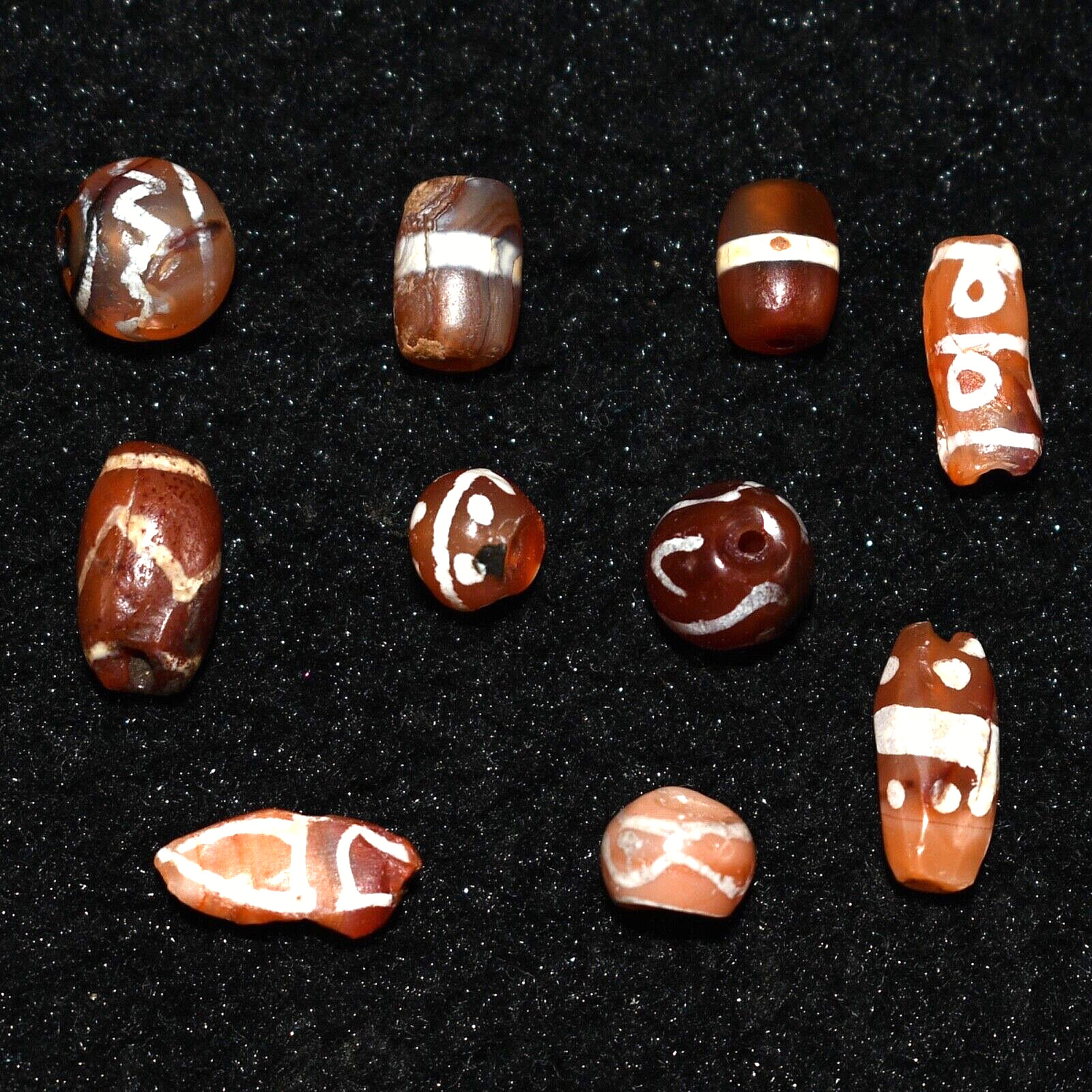 Lot Sale 10 Large Ancient Etched Carnelian Beads In Perfect Condition