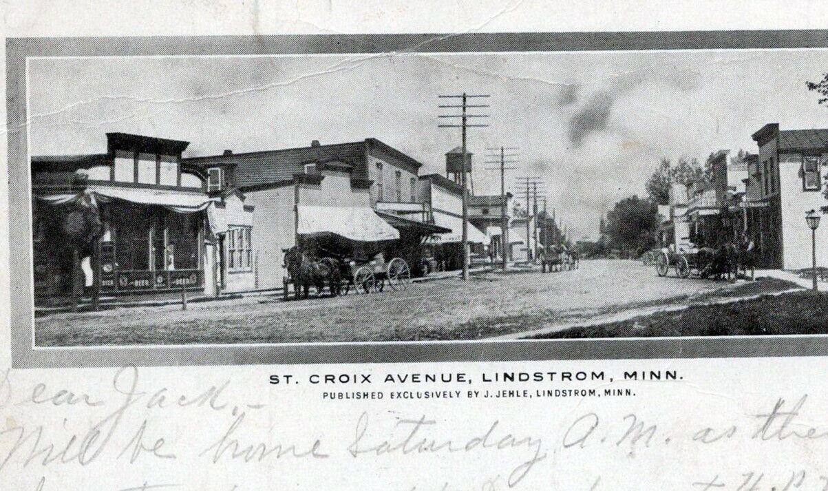 Lindstrom MN Minnesota St. Croix Avenue Dirt Street View Wagons c1905 Postcard