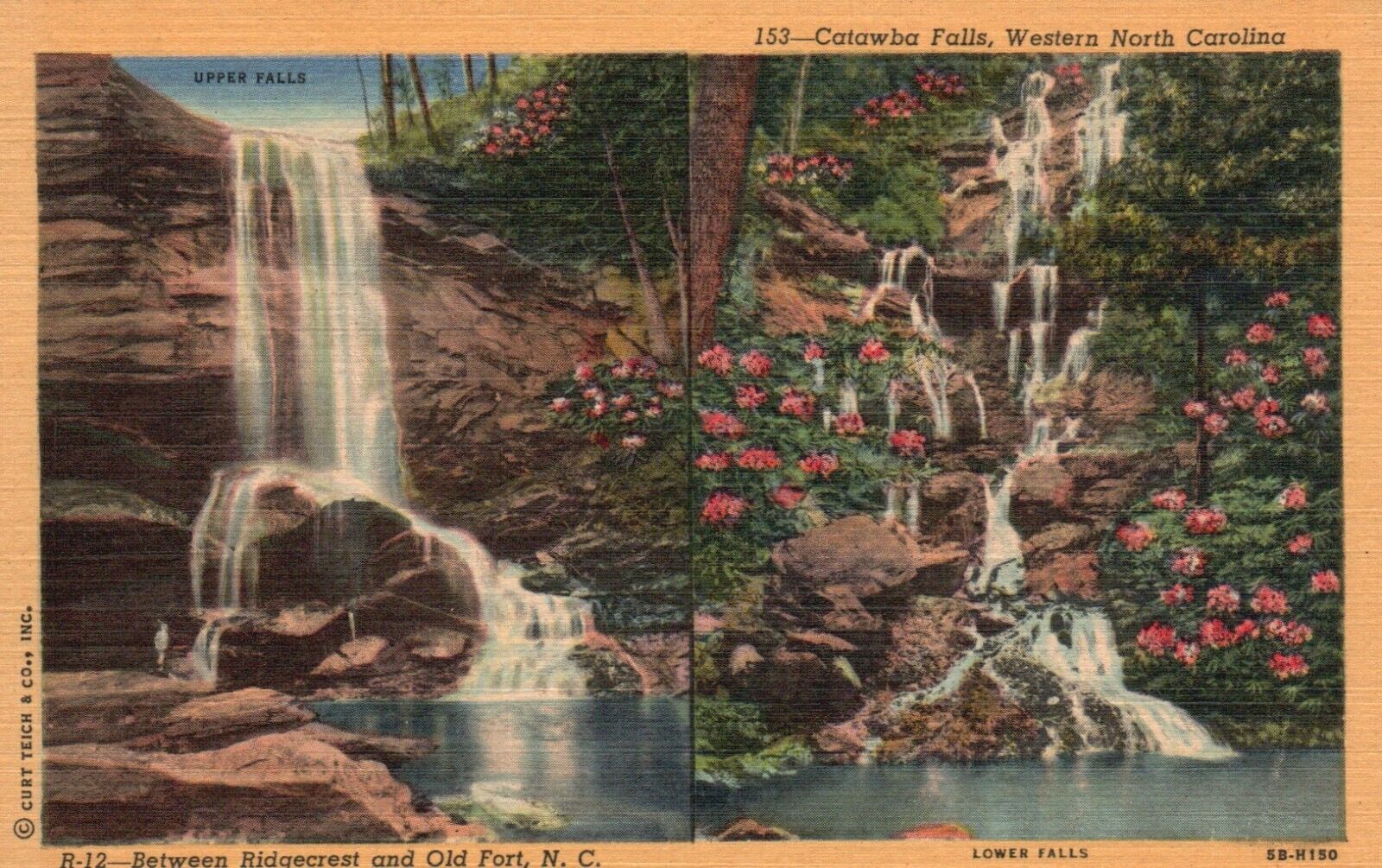 Postcard NC Catawba Falls between Ridgecrest & Old Fort Linen Vintage PC H9866