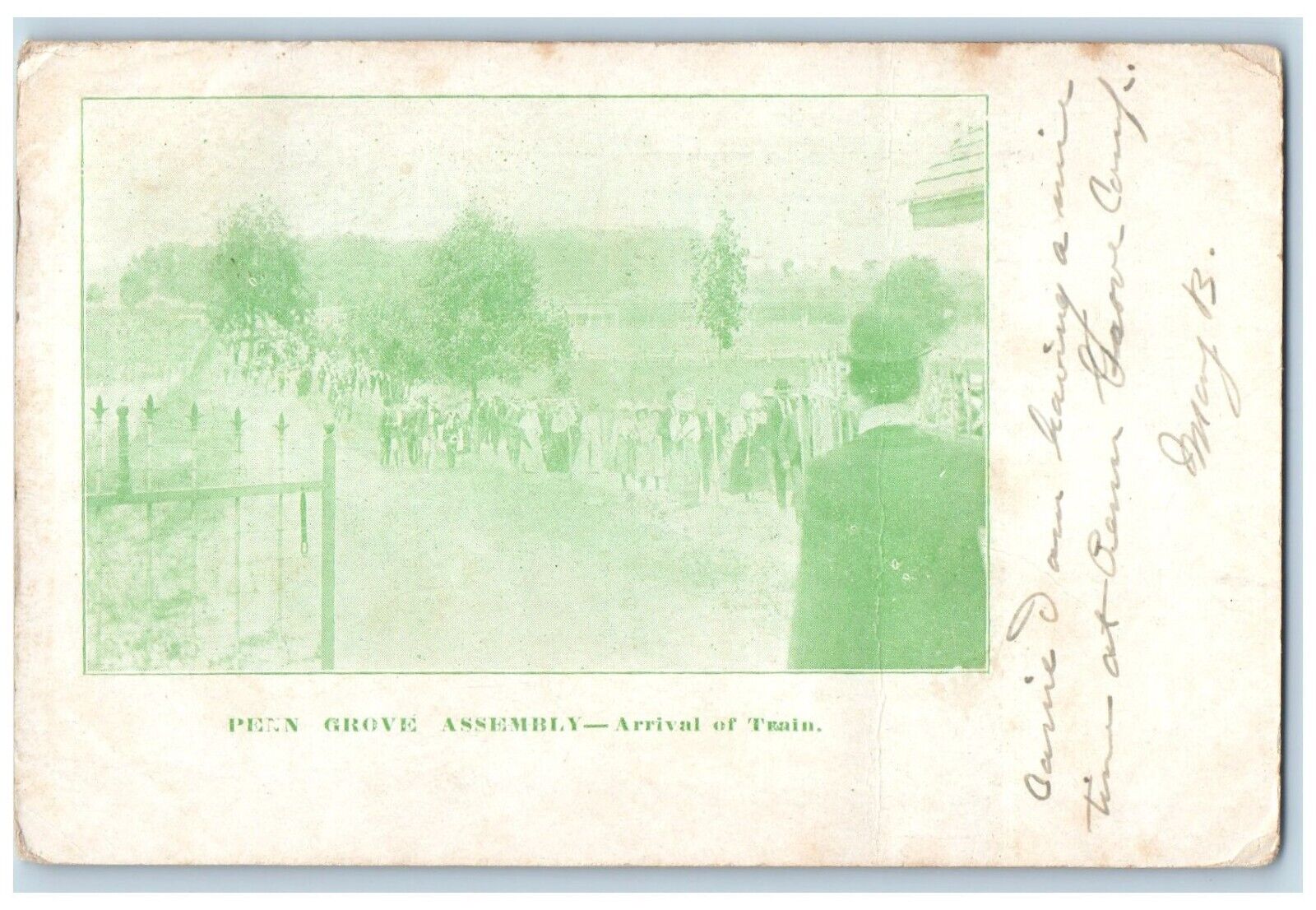 1909 Penn Grove Assembly Arrival Train Pennsylvania PA Vintage Antique  Postcard
