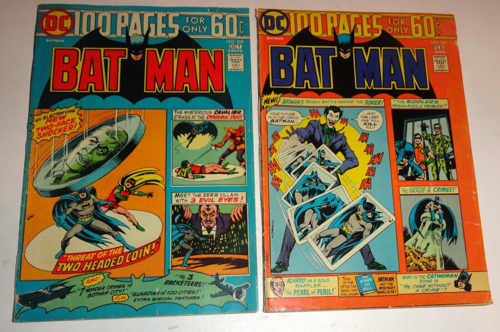 BATMAN #258,260 100 PAGE GIANTS 1ST ARKHAM  VG'S 1974/75 TWO FACE JOKER