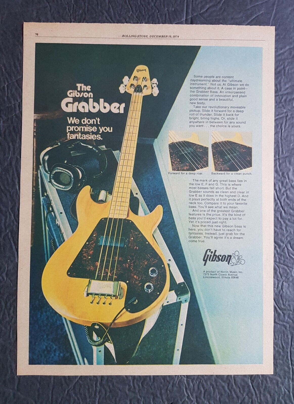 Gibson Grabber Bass Guitar Promo Print Advertisement Vintage 1974