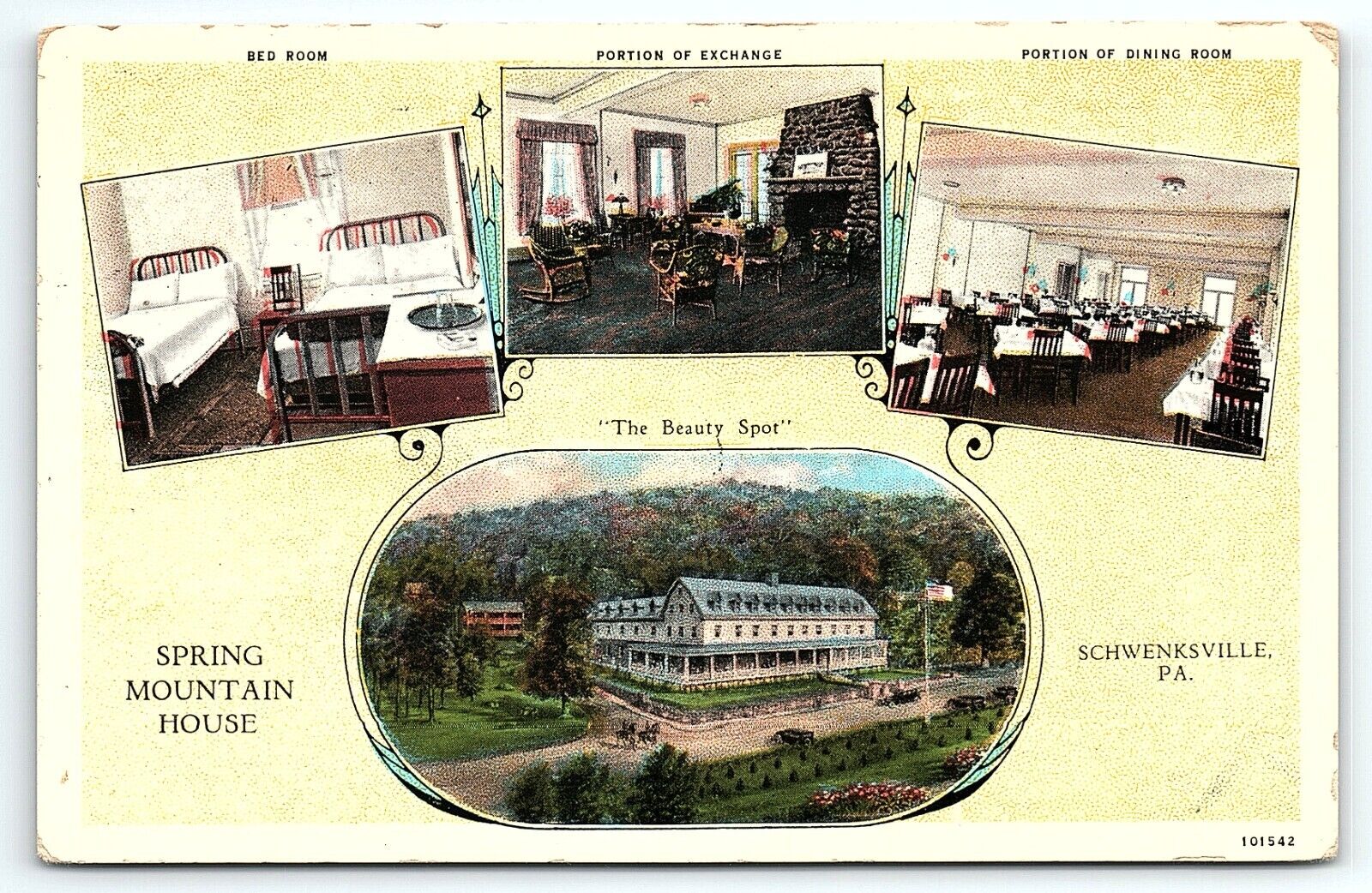 1920s SCHWENKSVILLE PA SPRING MOUNTAIN HOUSE PERKIOMEN VALLEY POSTCARD P4546