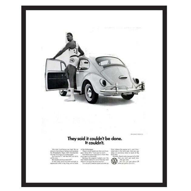 LIFE MAGAZINE - FRAMED ORIGINAL AD - 1966 VW BUG & WILT CHAMBERLAIN
