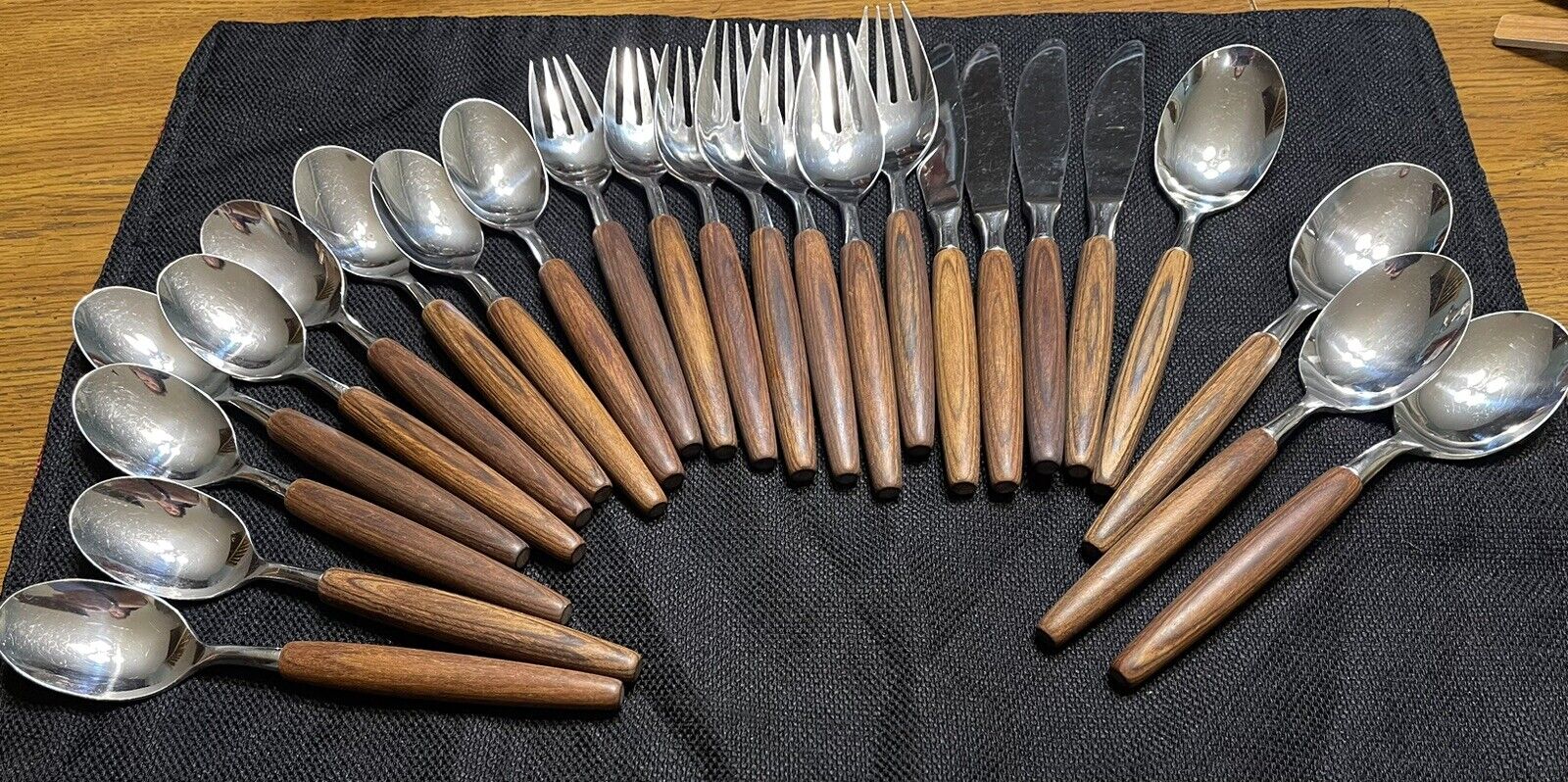 24 Lifetime Cutlery Stainless Smooth Round Wood Handle -Spoons - Forks- Knives