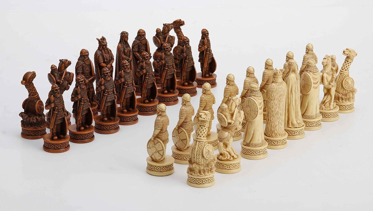 Veronese Design 3 1/4 Inch Viking Chessmen Set Hand Painted Resin Wood Ivory... 