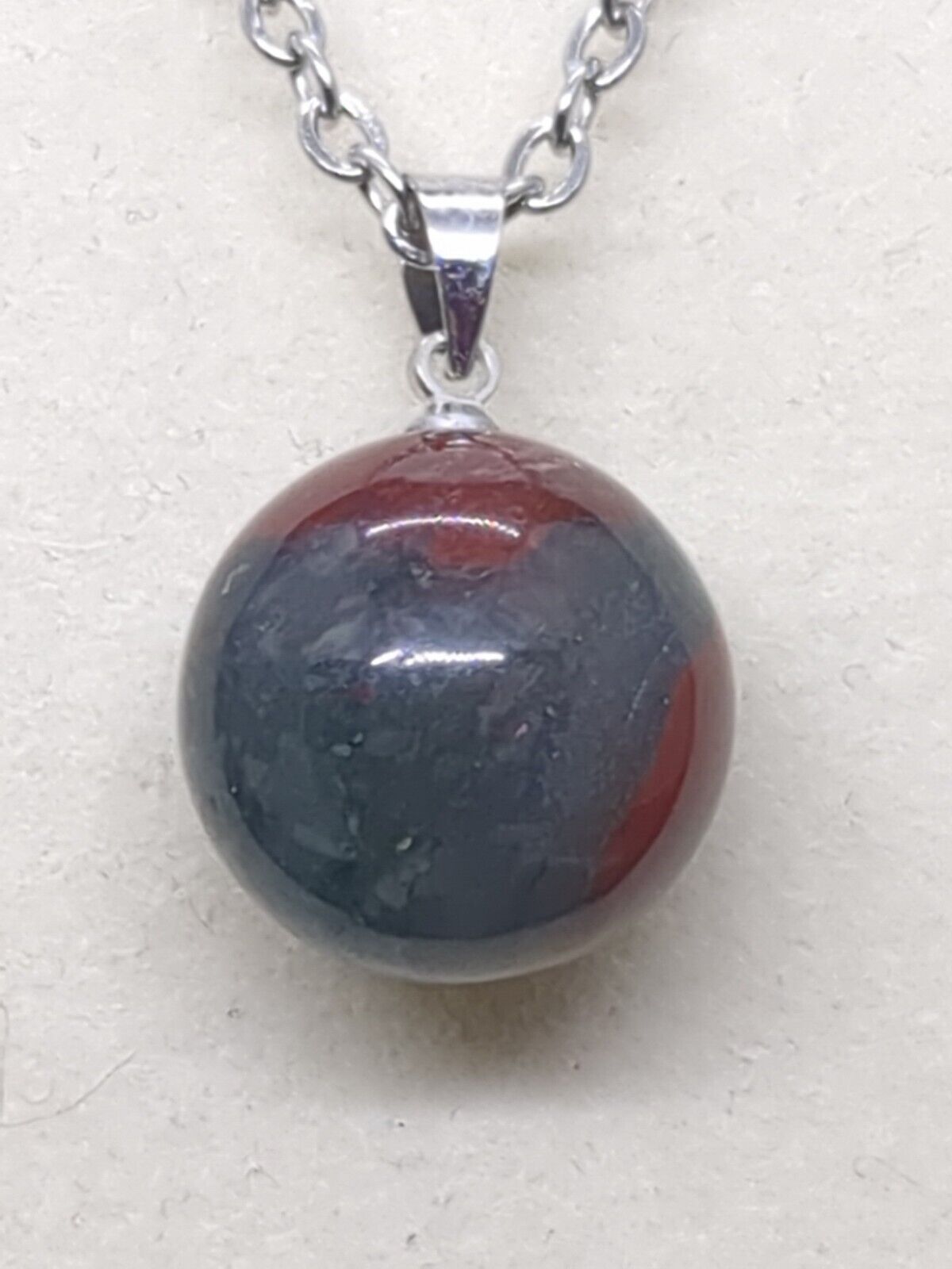 African Blood Stone Sphere Pendant Necklace 18\