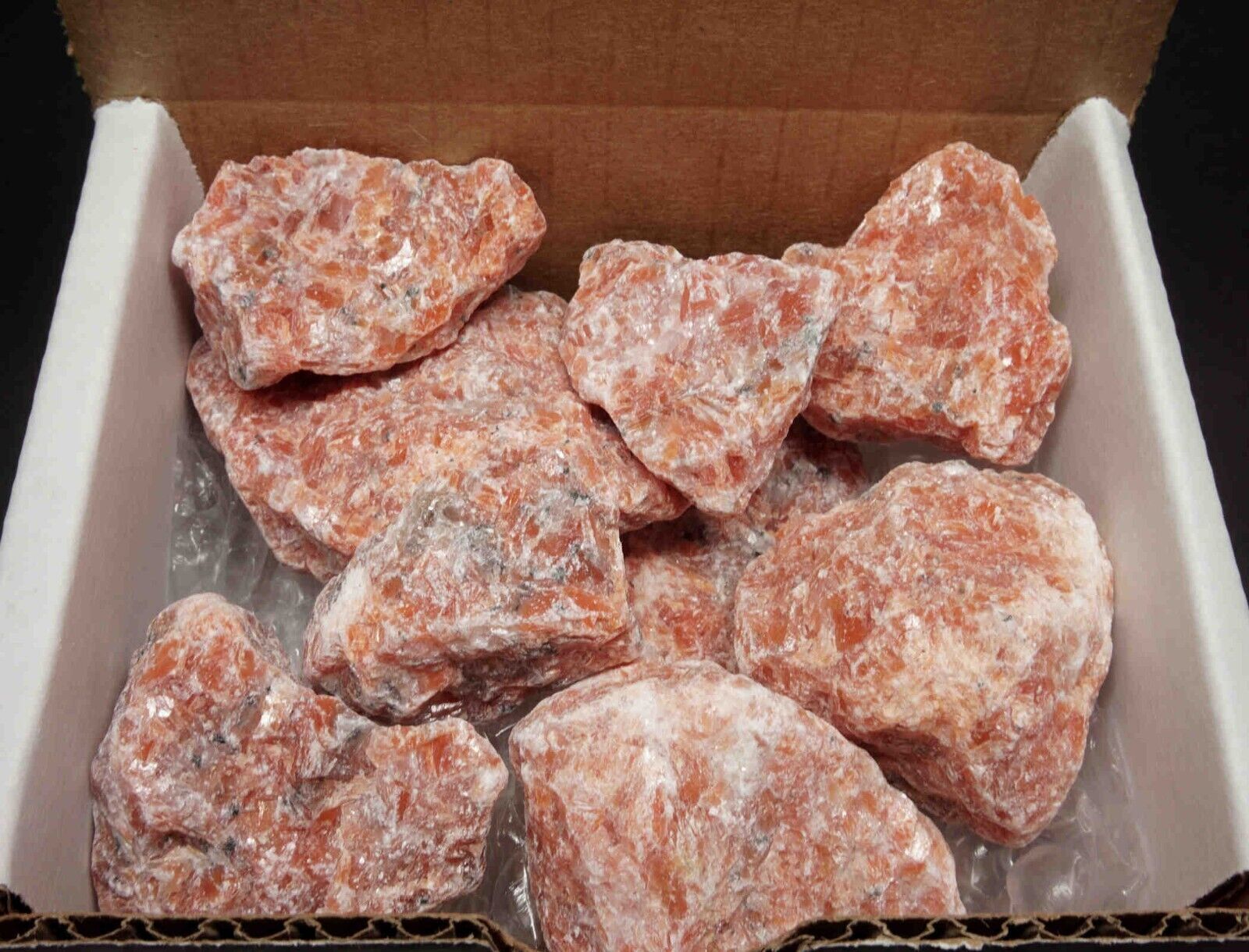 Orchid Calcite Box 1/2 Lb Natural Orange Crystal Chunks Raw Mineral Specimens