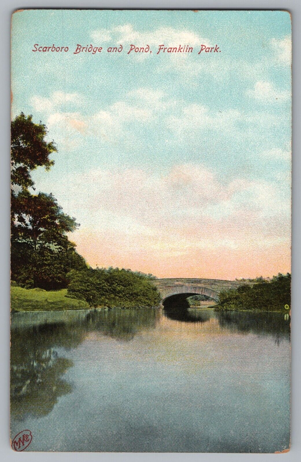 Postcard Scarboro Bridge and Pond, Franklin Park, Boston, Massachusetts