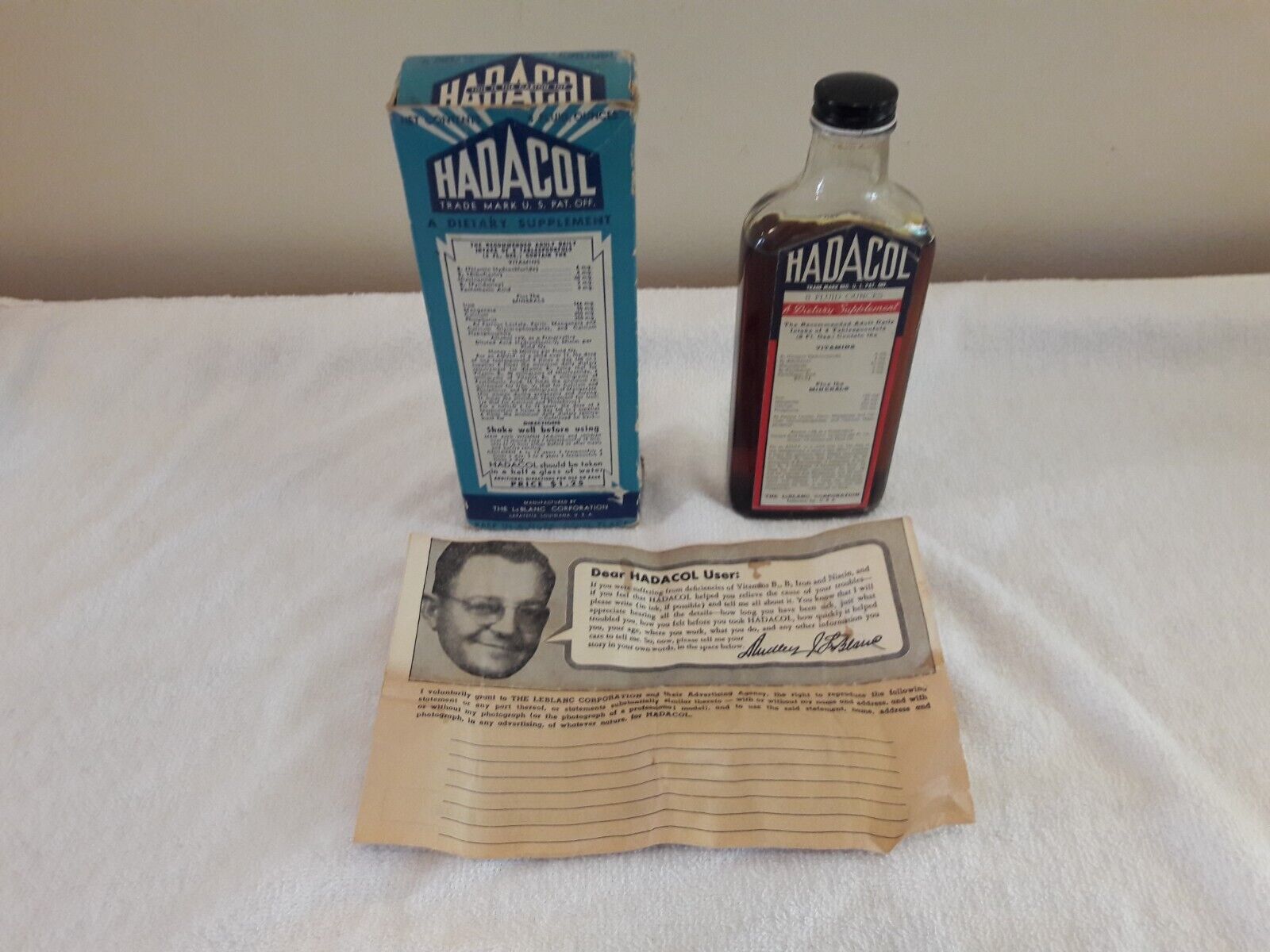 Vintage 1930's Hadacol Dietary Supplement Bottle