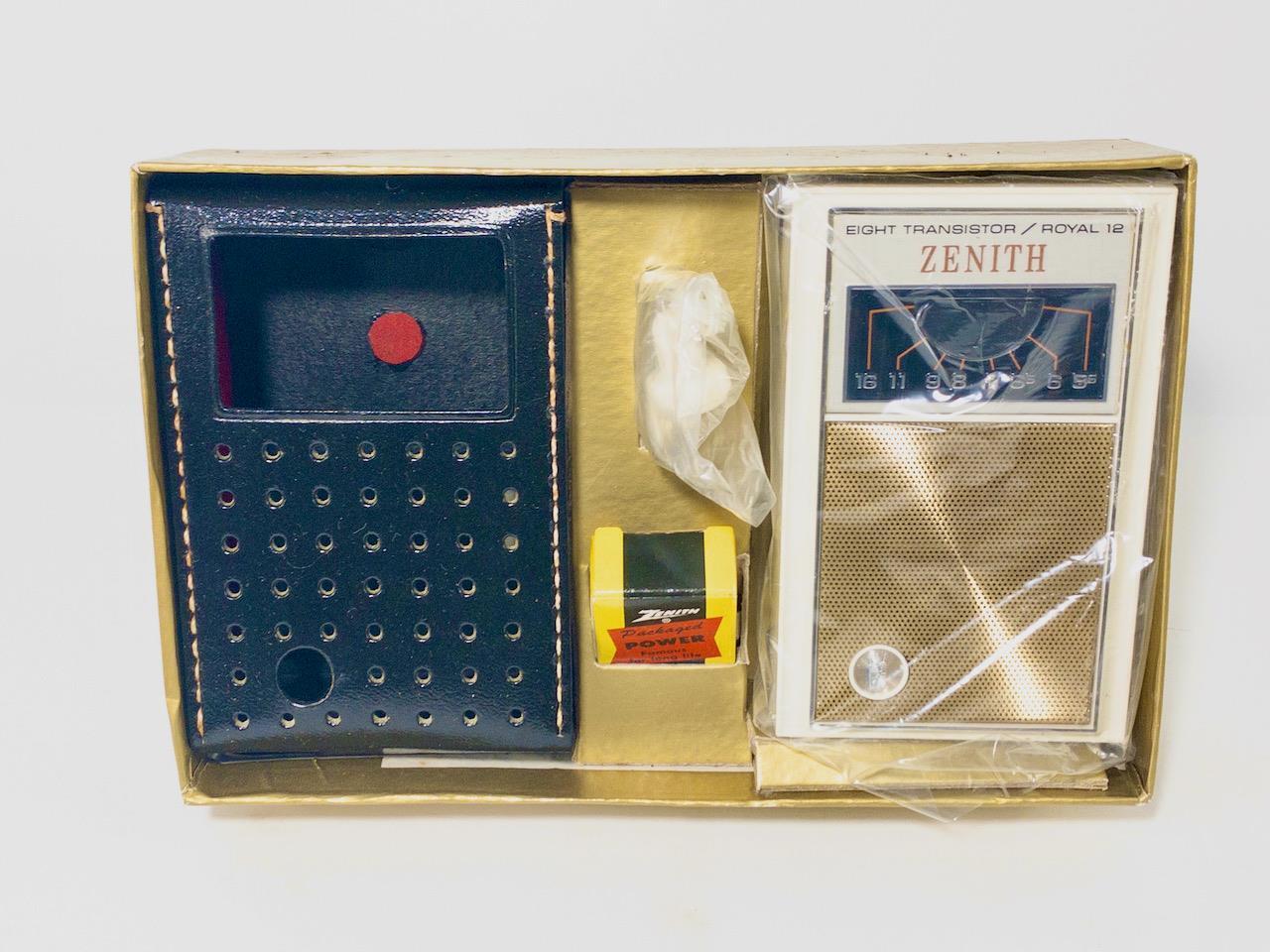 Zenith 8 Transistor Royal 12 AM Radio w/ Box, Complete, New in Box, White Model