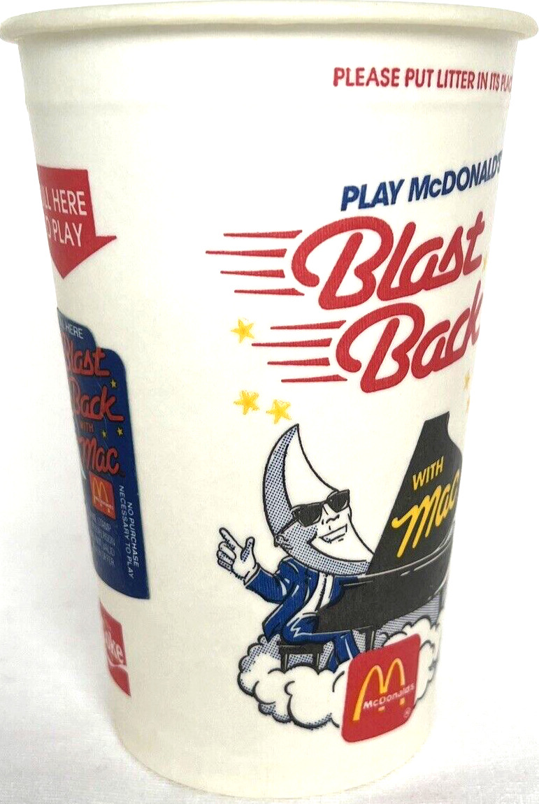 McDonald’s 1989 MAC TONIGHT Blast Back 32oz Cup/Game Piece Intact - BRAND NEW