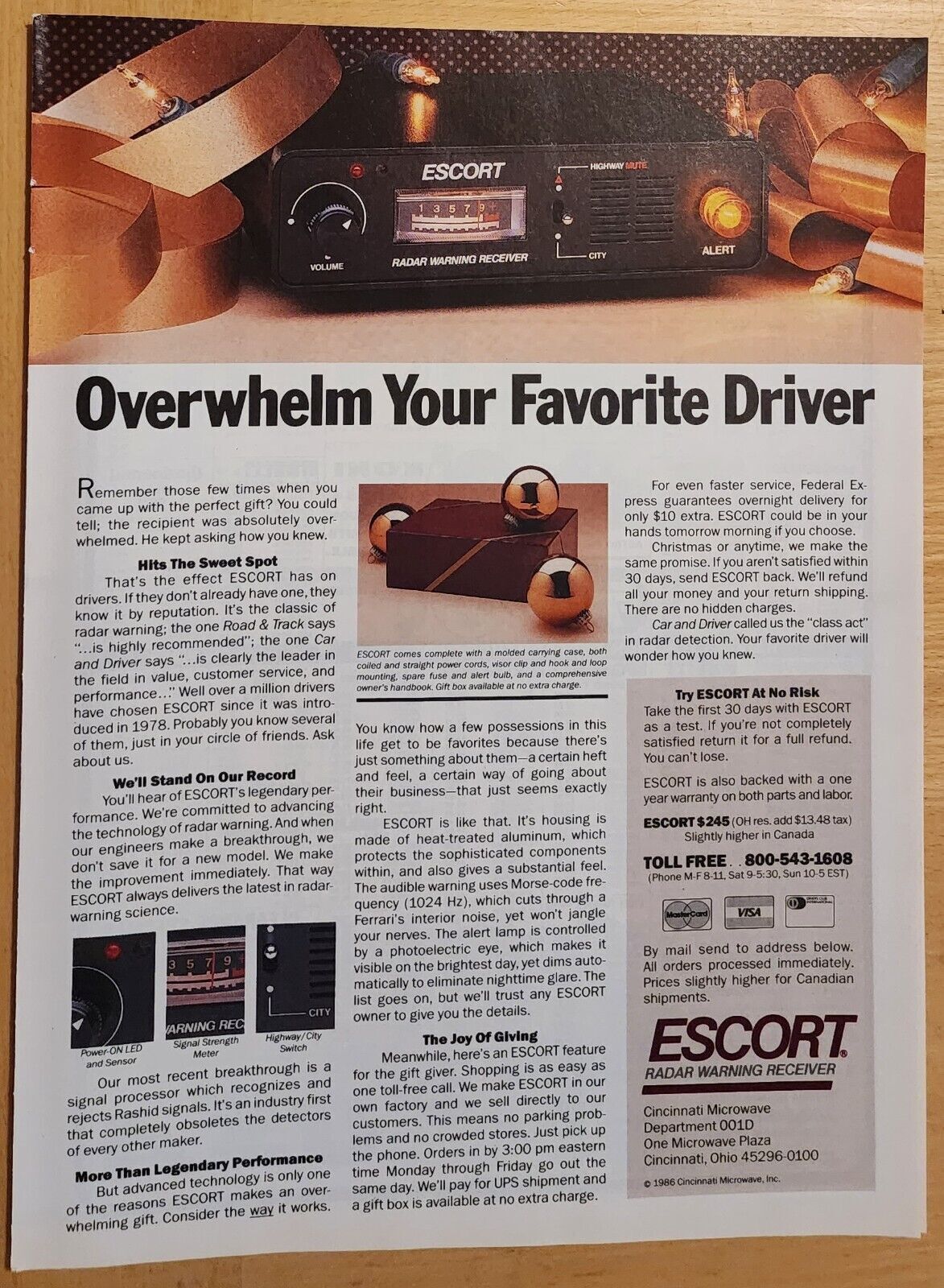 Vintage 1986 Escort Radar Warning Receiver Detector Auto Electronics