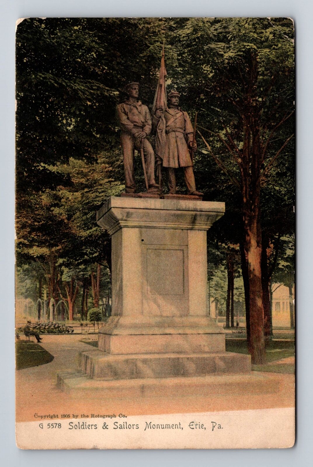 Erie PA-Pennsylvania, Soldiers and Sailors Monument, Antique Vintage Postcard