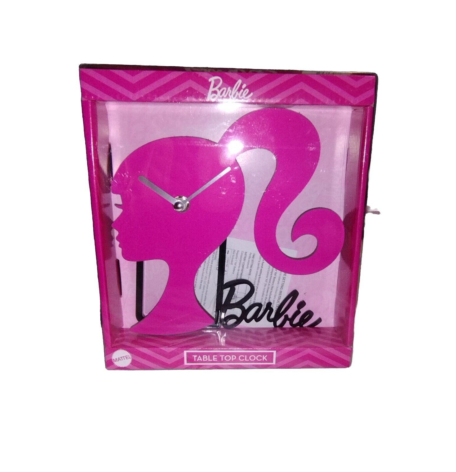 NEW Barbie Silhouette Pink Table Top Clock Mattel 